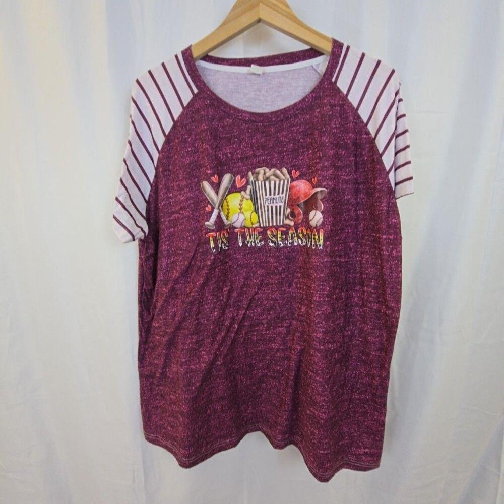 Baseball Softball Shirt Womens 5XL Purple Striped Raglan Tis The Season Top